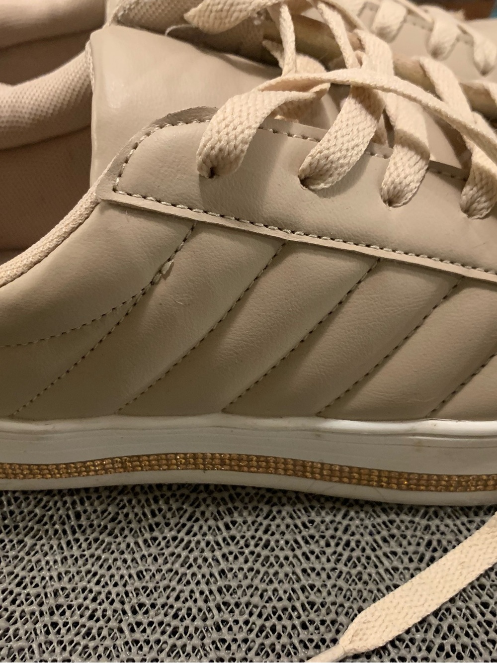 Women Casual Lace-Up Sneakers in Cream with Gold Accent